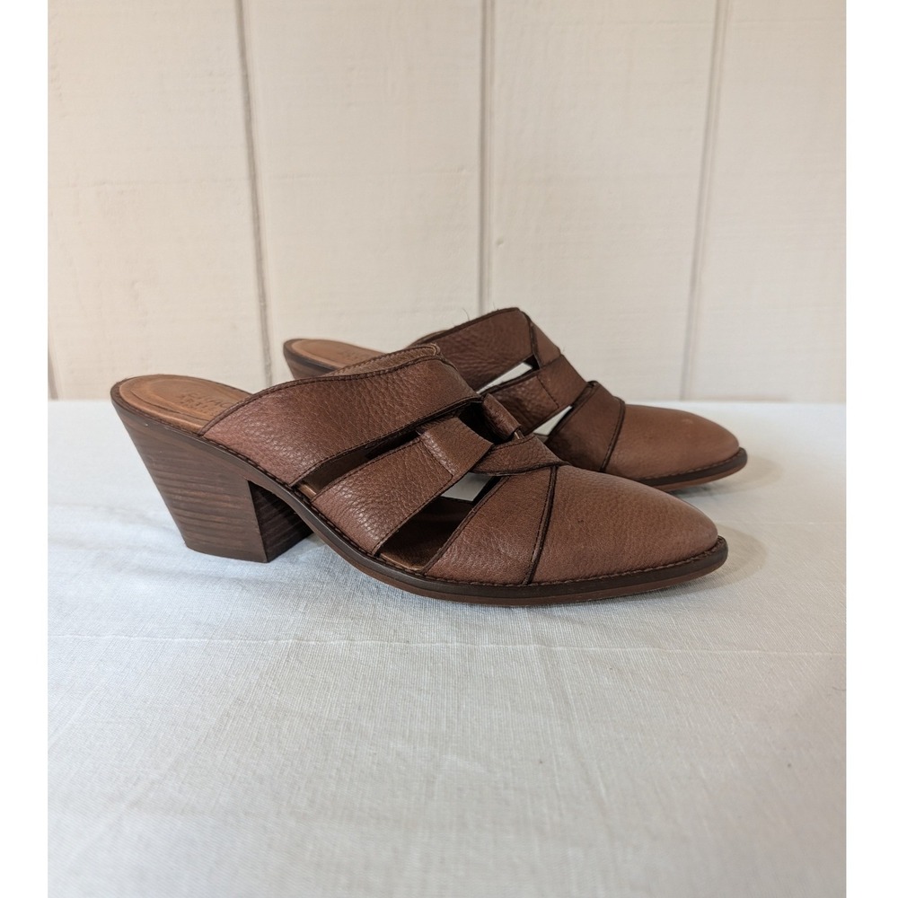 Sundance Veracruz Artisans Brown Leather Cage  Mules Pointed Toe Block Heel‎ 40